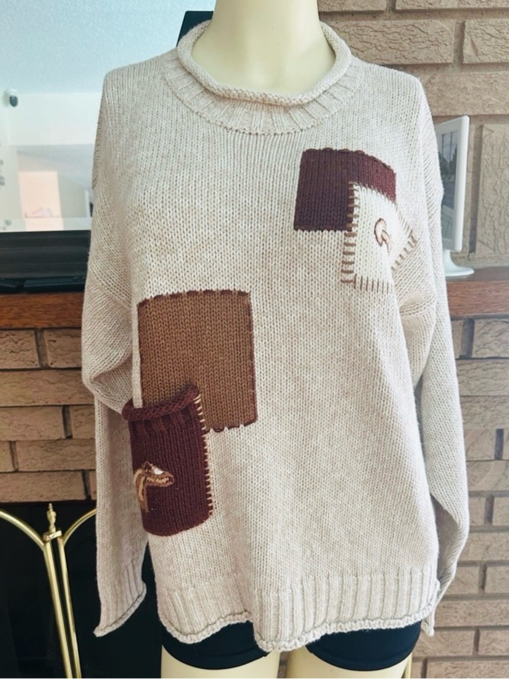 MILLER’S Vintage New Elegant Beige and Brown Patchwork Sweater